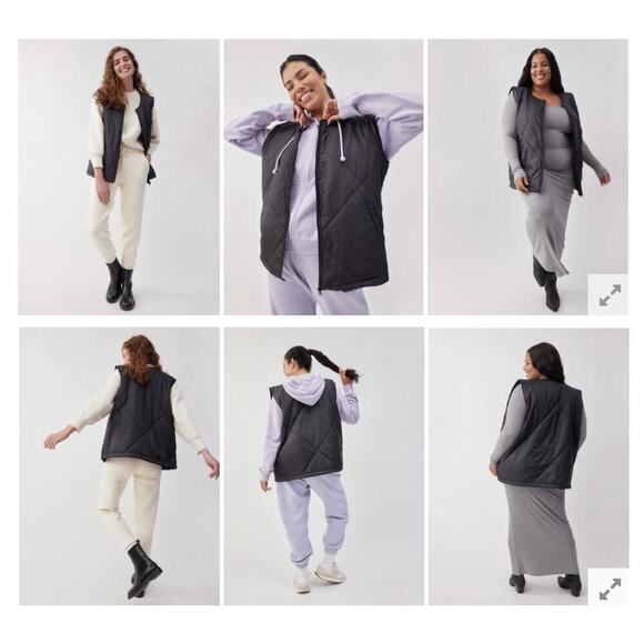 New Socialite S/M Small Medium Solid Black Quilted Oversized Puffer Vest Jacket - Picture 9 of 9